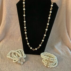 Faux pearl bracelets and necklace